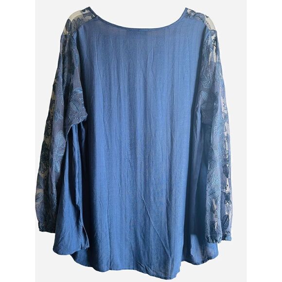 Lane Bryant Classic V-Neck Embroidered Lace Long Slv Shirt Navy Size 18/20 NWT! - Picture 2 of 4